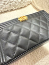 CHANEL BOY CHANEL CHAIN WALLET CAVIAR BLACK BRUSHED GHW