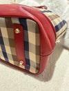 Aquascutum Red Leather & Check Coated Canvas Tote Bag