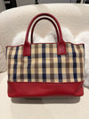Aquascutum Red Leather & Check Coated Canvas Tote Bag