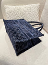 Christian Dior Book Tote Cannage Embroidered Velvet Medium Blue
