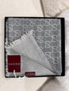Gucci Knitted Wool & Slik Scarf GG Supreme Light Grey