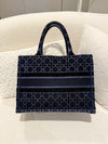 Christian Dior Book Tote Cannage Embroidered Velvet Medium Blue
