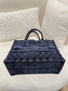 Christian Dior Book Tote Cannage Embroidered Velvet Medium Blue