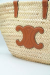 MEDIUM CELINE CLASSIC PANIER IN PALM LEAVES AND CALFSKIN TAN