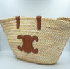 MEDIUM CELINE CLASSIC PANIER IN PALM LEAVES AND CALFSKIN TAN