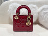 Dior Mini Lady Dior in red patent leather - front view, authenticated preloved Australia