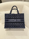Christian Dior Book Tote Cannage Embroidered Velvet Medium Blue