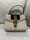 GUCCI SYLVIE TOP HANDLE LEATHER HANDBAG WITH BEE PRINT