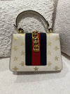 GUCCI SYLVIE TOP HANDLE LEATHER HANDBAG WITH BEE PRINT