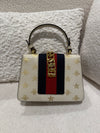 GUCCI SYLVIE TOP HANDLE LEATHER HANDBAG WITH BEE PRINT