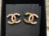 Chanel Pink Metal CC Logo Earrings Sliver Tone