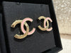 Chanel Pink Metal CC Logo Earrings Sliver Tone