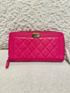 CHANEL BOY LONG ZIP WALLET CALFSKIN PINK