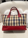 Aquascutum Red Leather & Check Coated Canvas Tote Bag