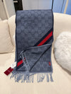 GUCCI Wool GG Logo Scarf Navy 37x190cm
