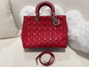 DIOR LARGE LADY DIOR LAMBSKIN BAG IN HOT RED