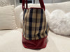 Aquascutum Red Leather & Check Coated Canvas Tote Bag
