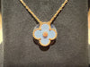 Van Cleef & Arpels Vintage Alhambra Pendant, Yellow Gold,Blue Grey Sevres Porcelain,Round Diamond