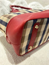Aquascutum Red Leather & Check Coated Canvas Tote Bag