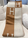HERMES AVALON THROW BLANKET ECRU/CAMEL