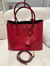 Prada double Saffiano Cuir bag Leather Red