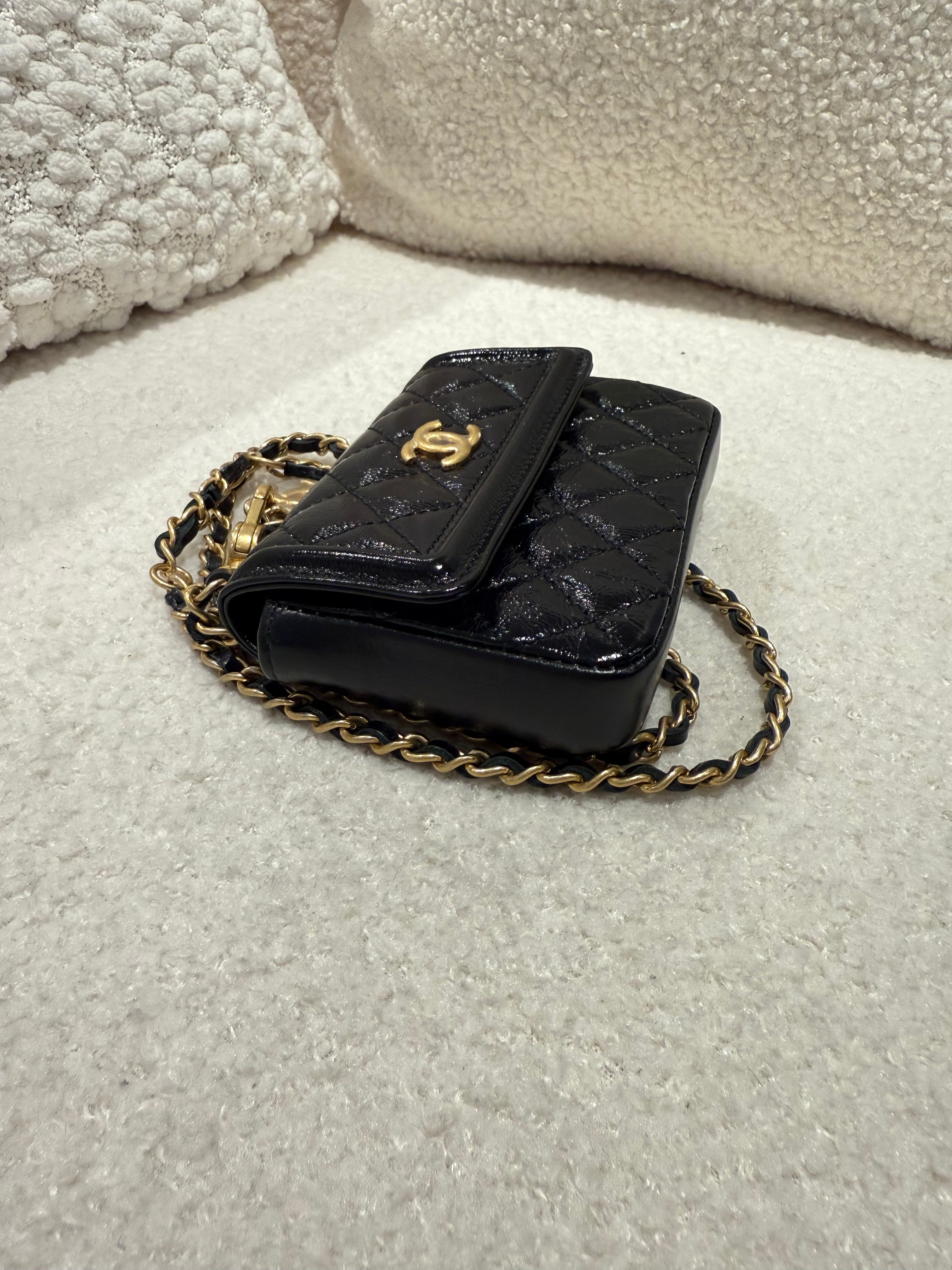 CHANEL Shiny Calfskin Quilted Waist Belt Bag Black FancyFairy Second Hand Designers Luxury consignment store in Australia