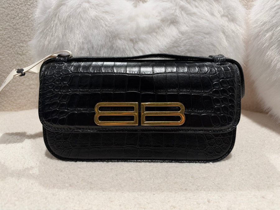 Balenciaga Gossip shoulder bag croc-embossed calfskin black