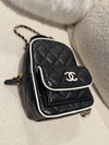 Chanel Mini backpack / crossbody bag Lambskin BLACK & WHITE (microchip)
