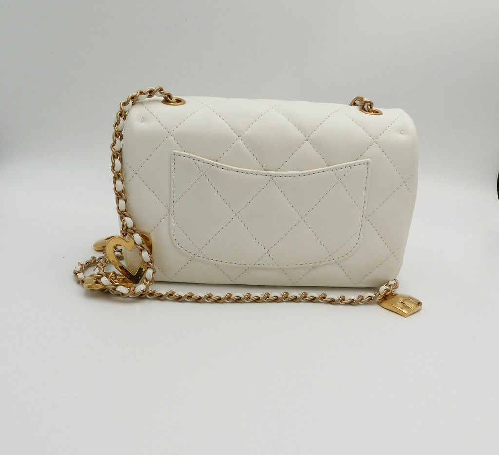 Chanel Mini Flap Bag With Heart CC Charm Pink Lambskin Aged Gold Hardware